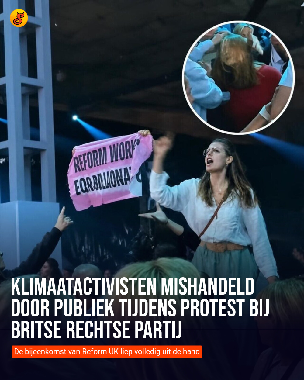 Klimaatactivisten mishandeld door publiek tijdens protest bij Britse rechtse partij