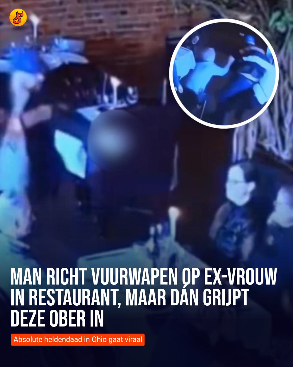 Man richt vuurwapen op ex-vrouw in restaurant, maar dán grijpt deze ober in