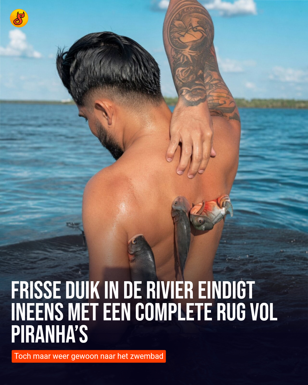 Frisse duik in de rivier eindigt ineens met een complete rug vol piranha’s