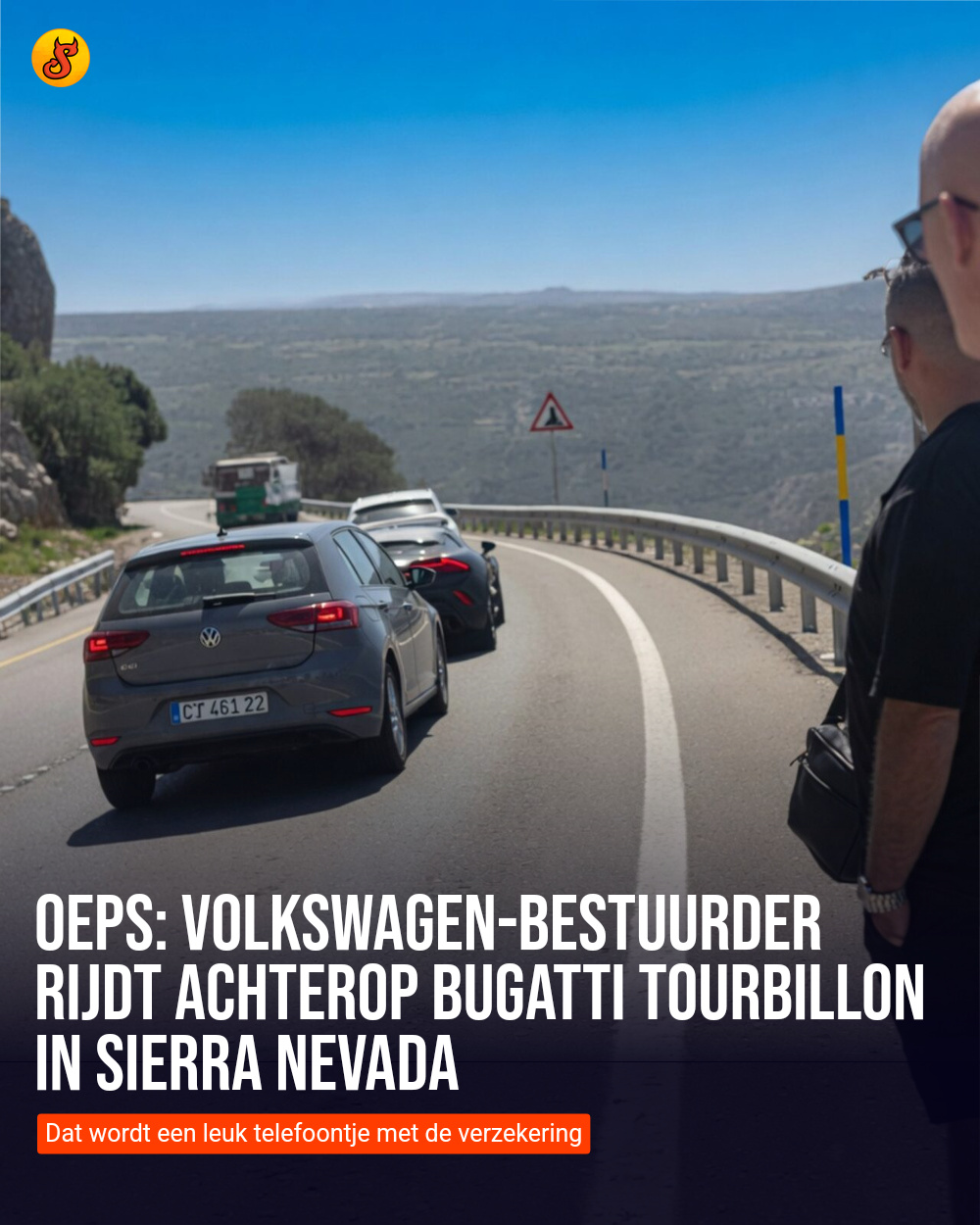 Oeps: Volkswagen-bestuurder rijdt achterop Bugatti Tourbillon in Sierra Nevada