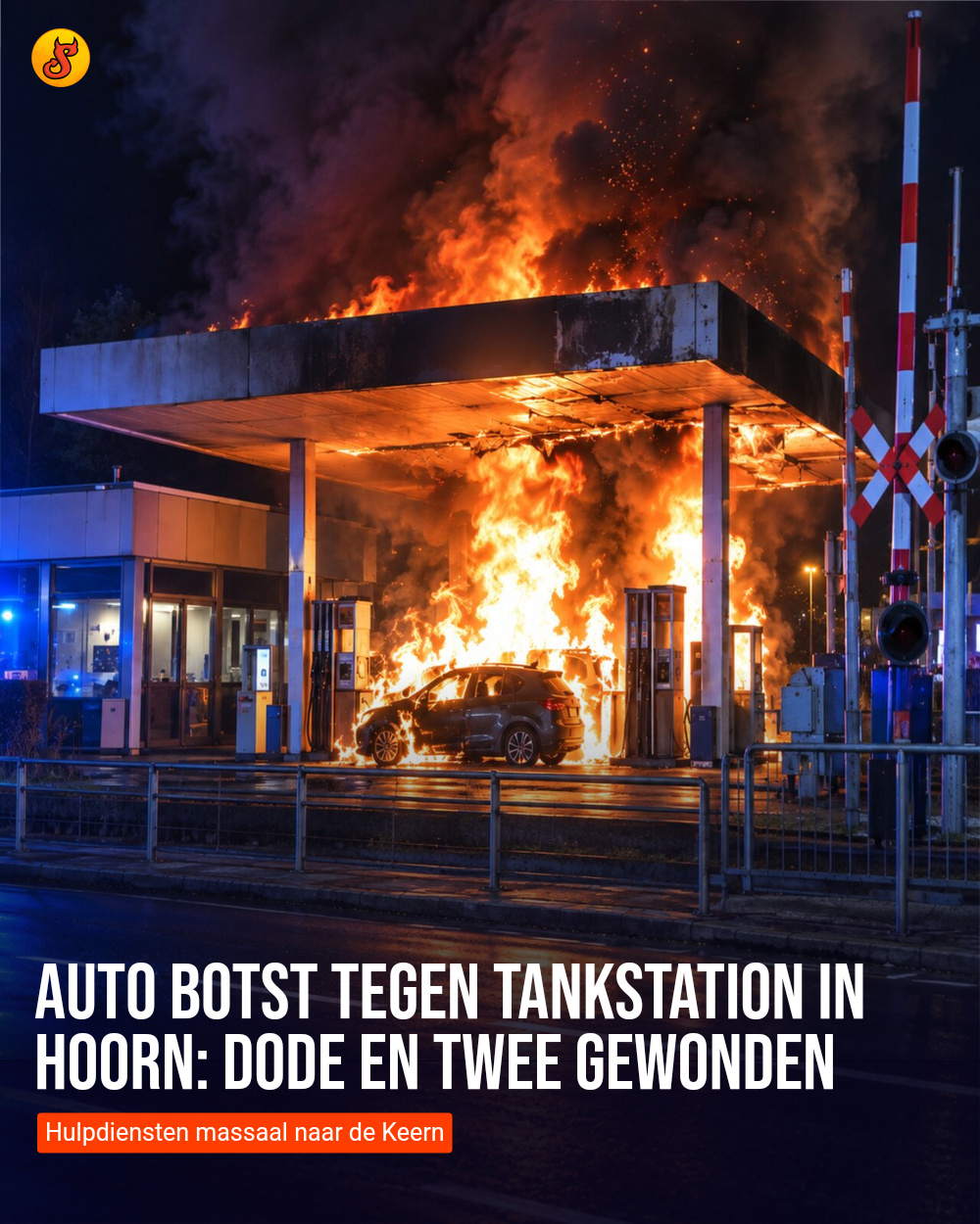 Auto botst tegen tankstation in Hoorn: dode en twee gewonden