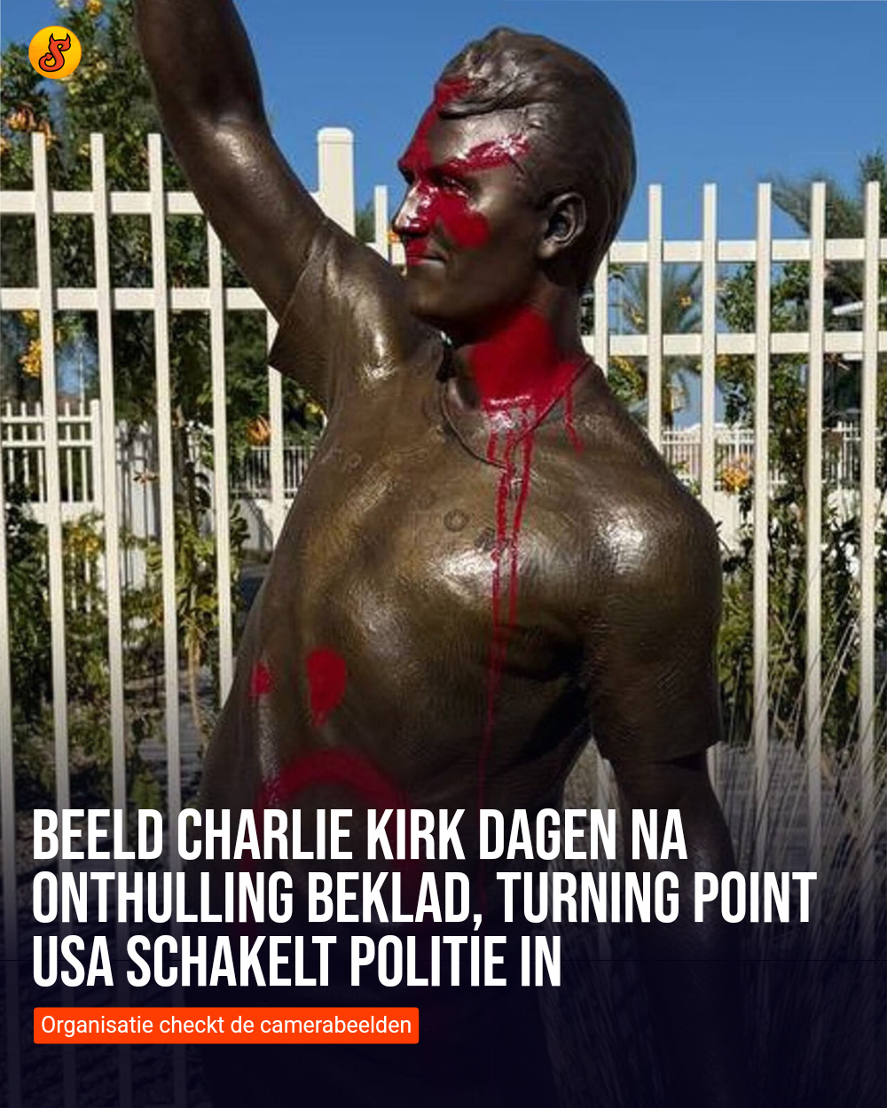 Beeld Charlie Kirk dagen na onthulling beklad, Turning Point USA schakelt politie in