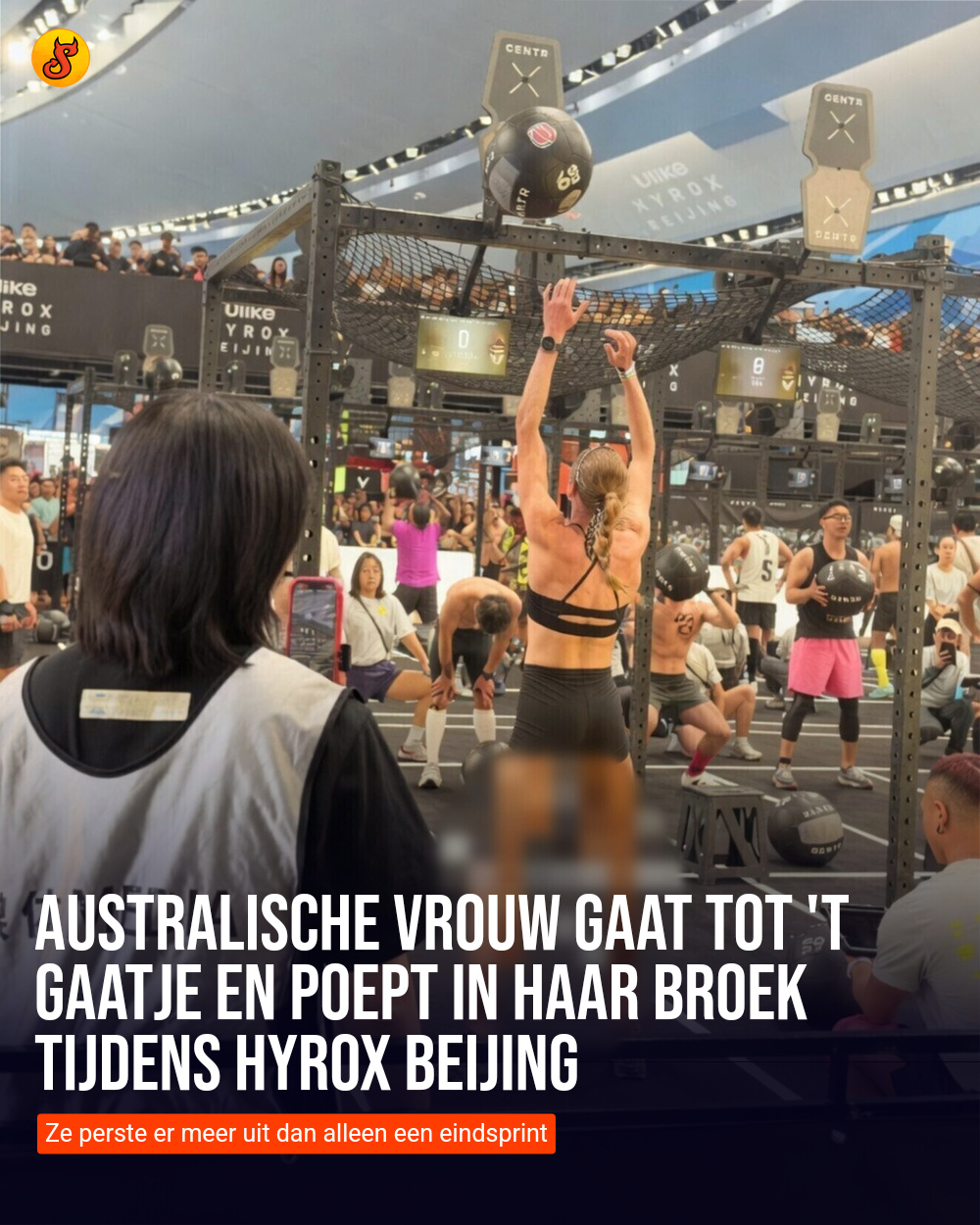 Australische vrouw gaat tot 't gaatje en poept in haar broek tijdens HYROX Beijing