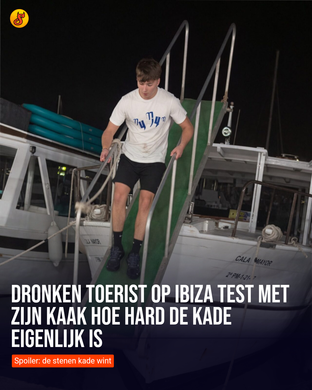 Dronken toerist op Ibiza test met zijn kaak hoe hard de kade eigenlijk is