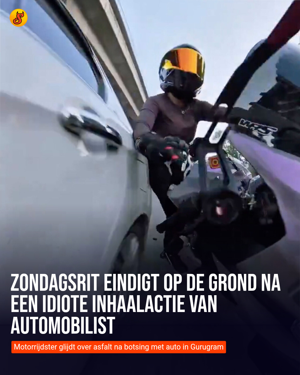 Zondagsrit eindigt op de grond na een idiote inhaalactie van automobilist