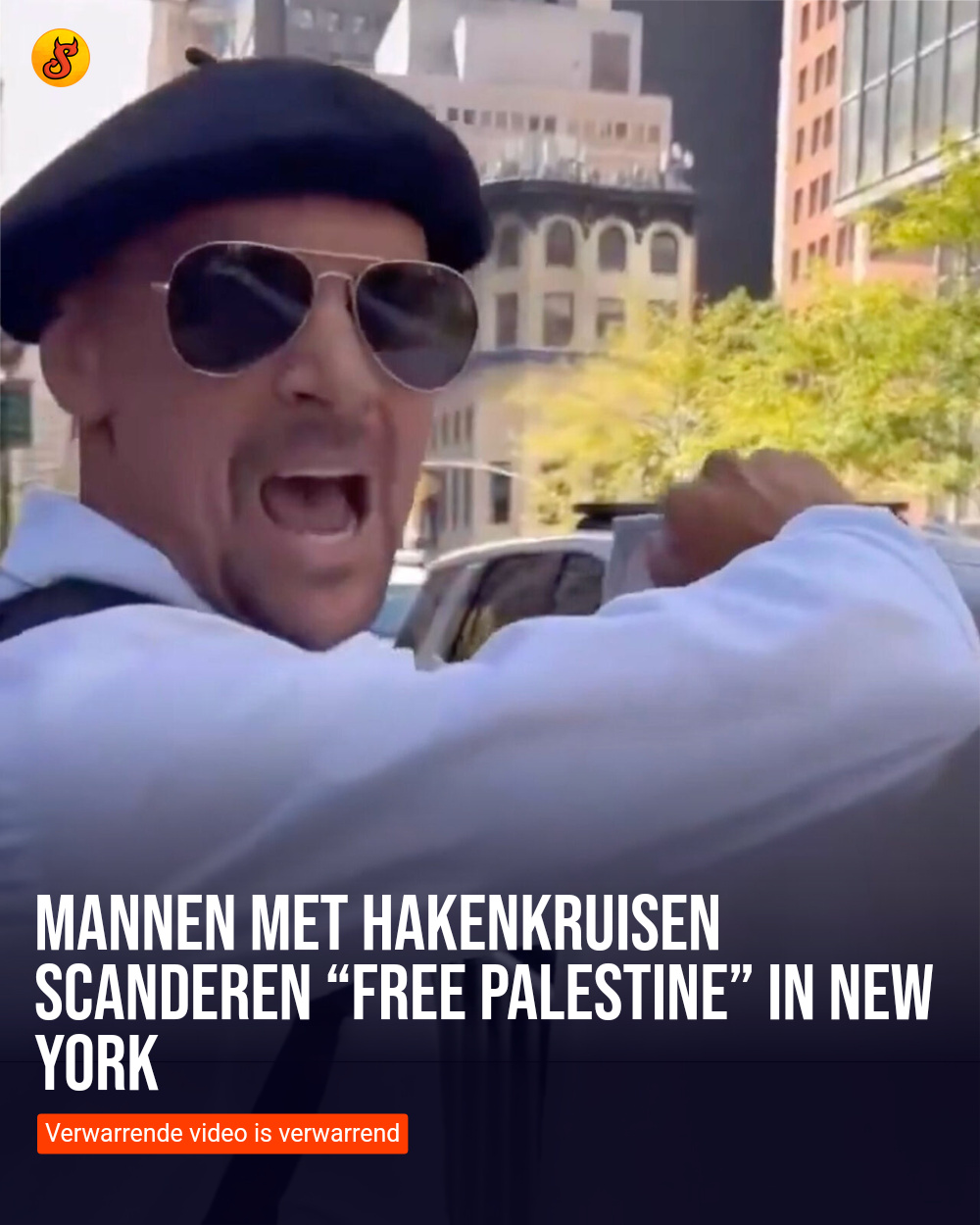 Mannen met hakenkruisen scanderen “Free Palestine” in New York