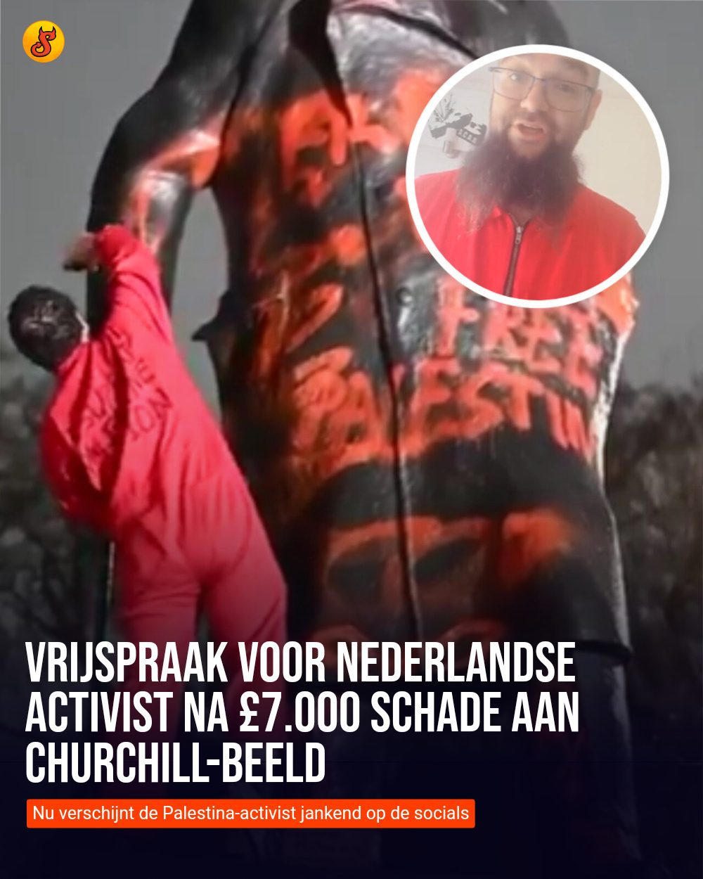 Vrijspraak voor Nederlandse activist na £7.000 schade aan Churchill-beeld