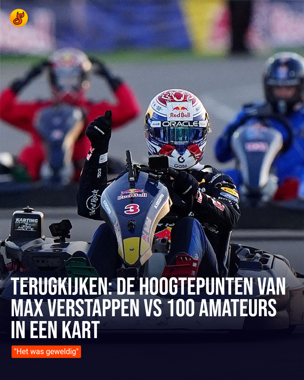Terugkijken: De hoogtepunten van Max Verstappen vs 100 amateurs in een kart
