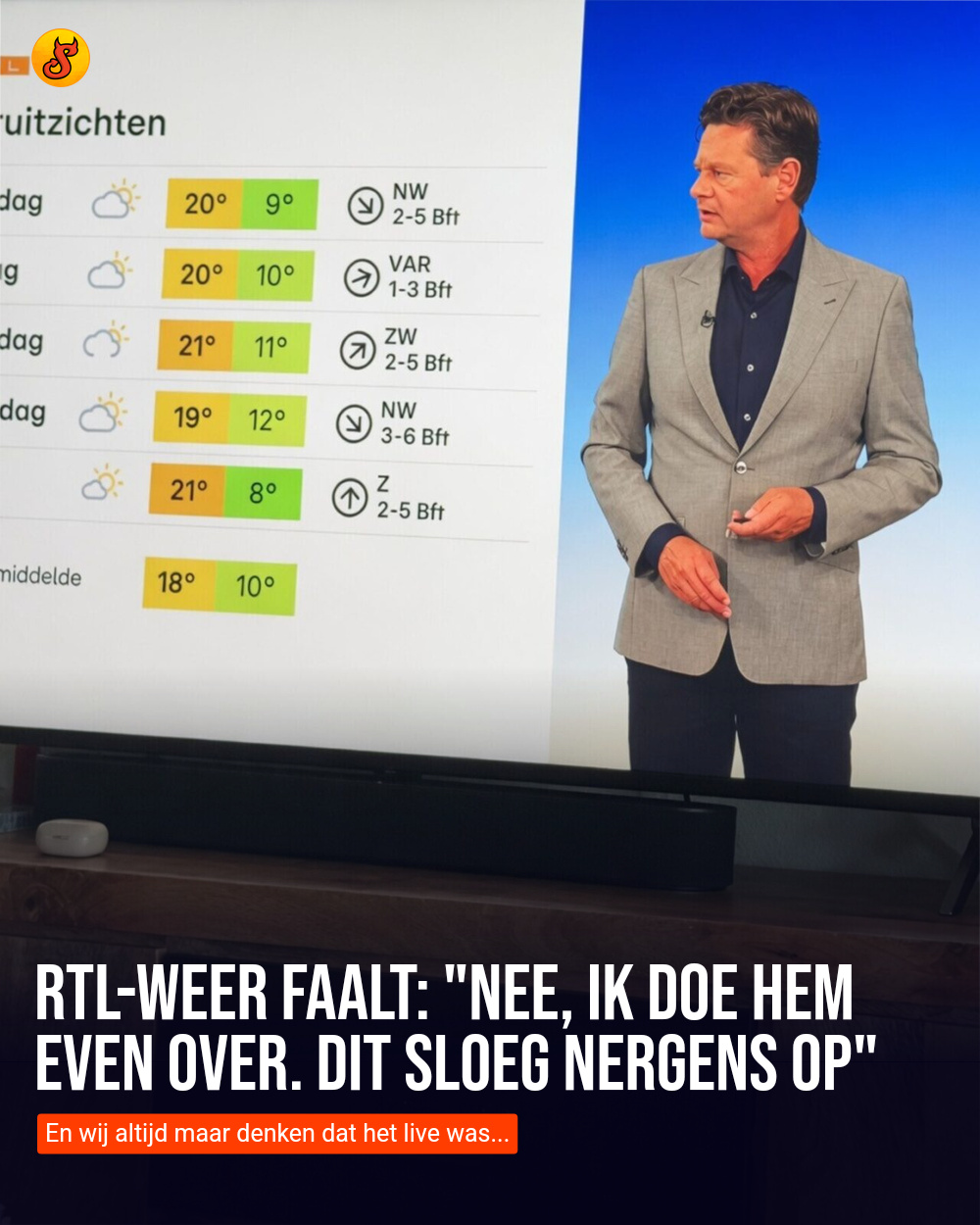 RTL-weer faalt: "Nee, ik doe hem even over. Dit sloeg nergens op"