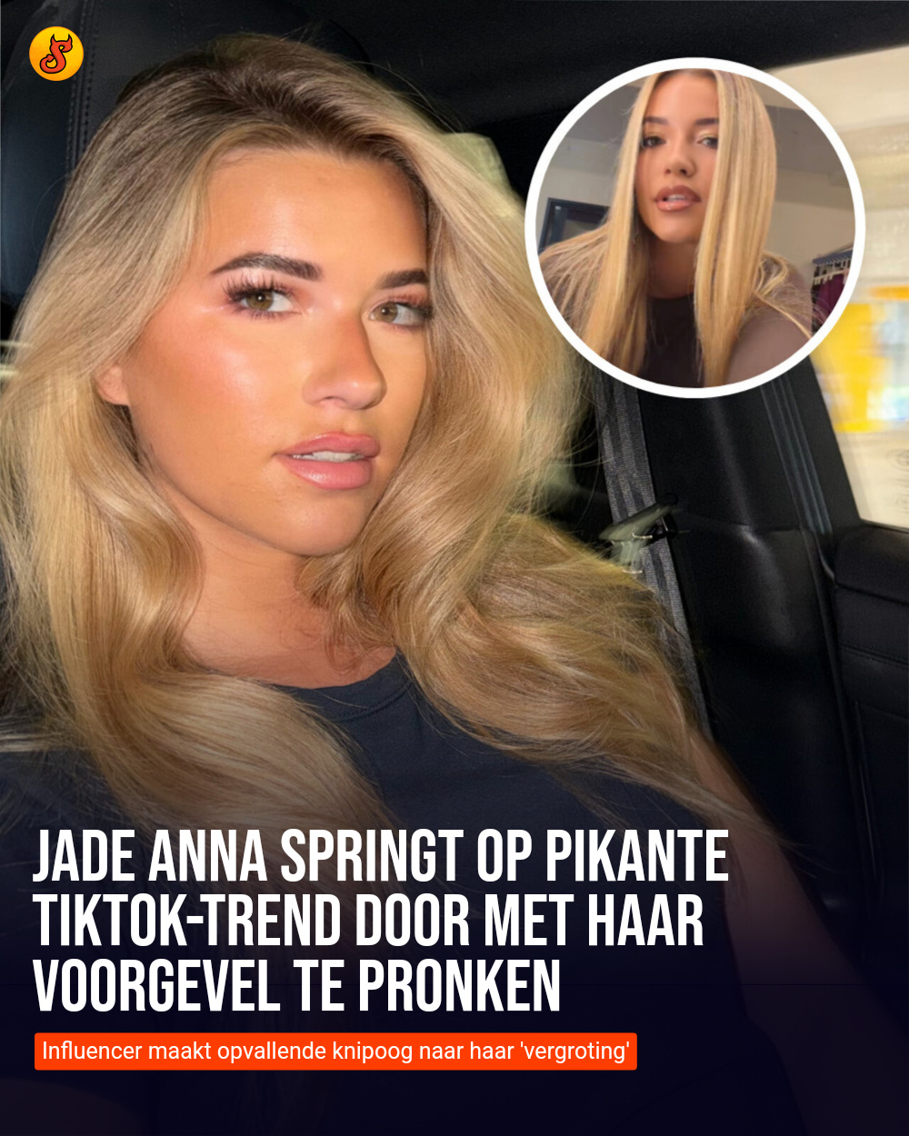 Jade Anna springt op pikante TikTok-trend door met haar voorgevel te pronken