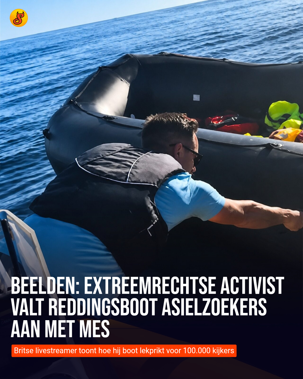Beelden: Extreemrechtse activist valt reddingsboot asielzoekers aan met mes