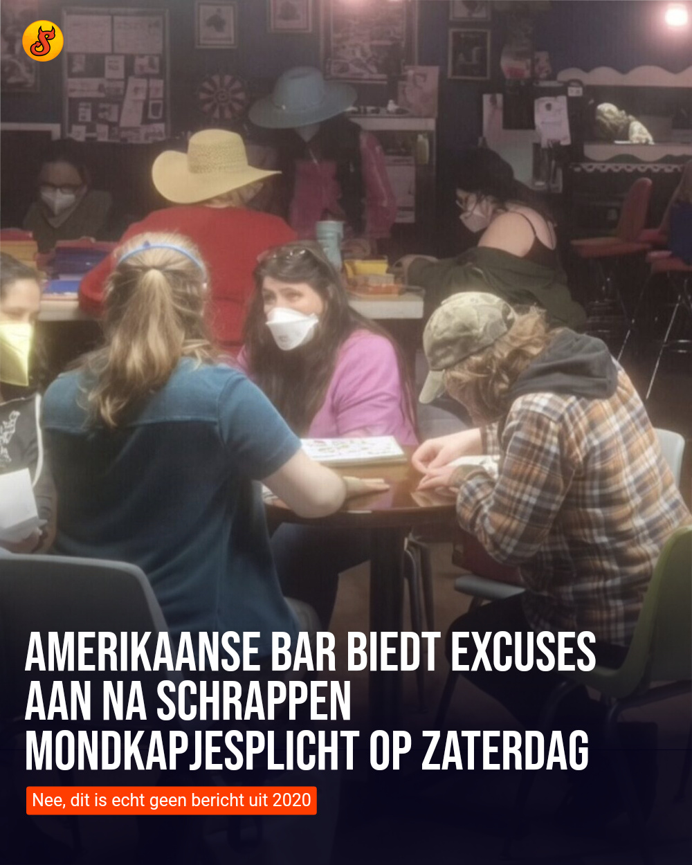 Amerikaanse bar biedt excuses aan na schrappen mondkapjesplicht op zaterdag