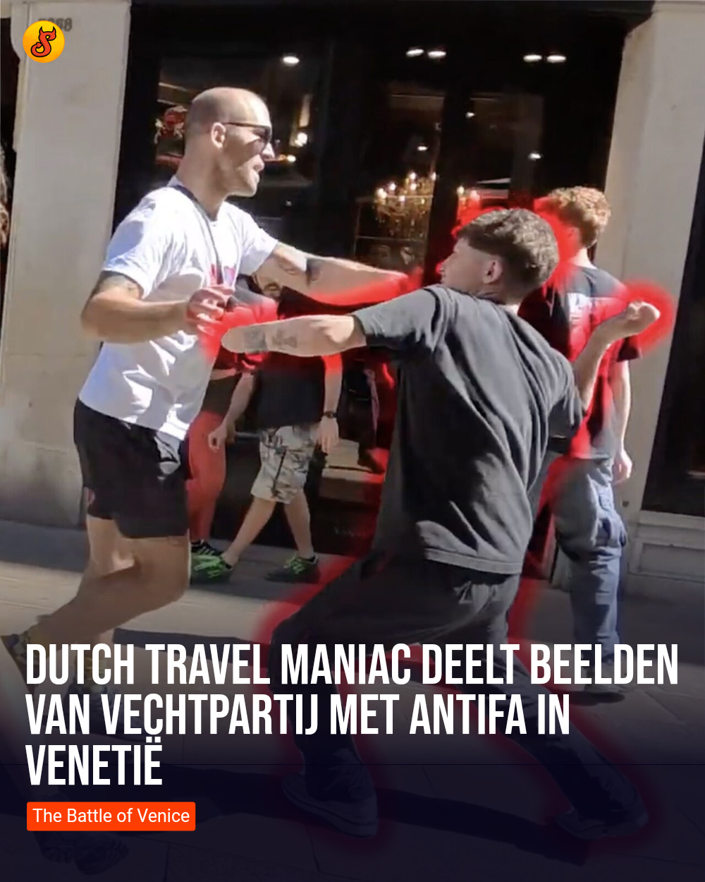 Dutch Travel Maniac deelt beelden van vechtpartij met Antifa in Venetië