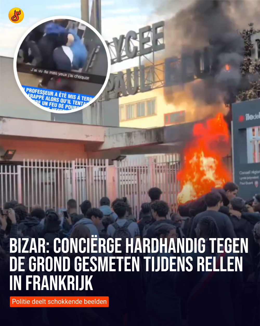 Bizar: Conciërge hardhandig tegen de grond gesmeten tijdens rellen in Frankrijk