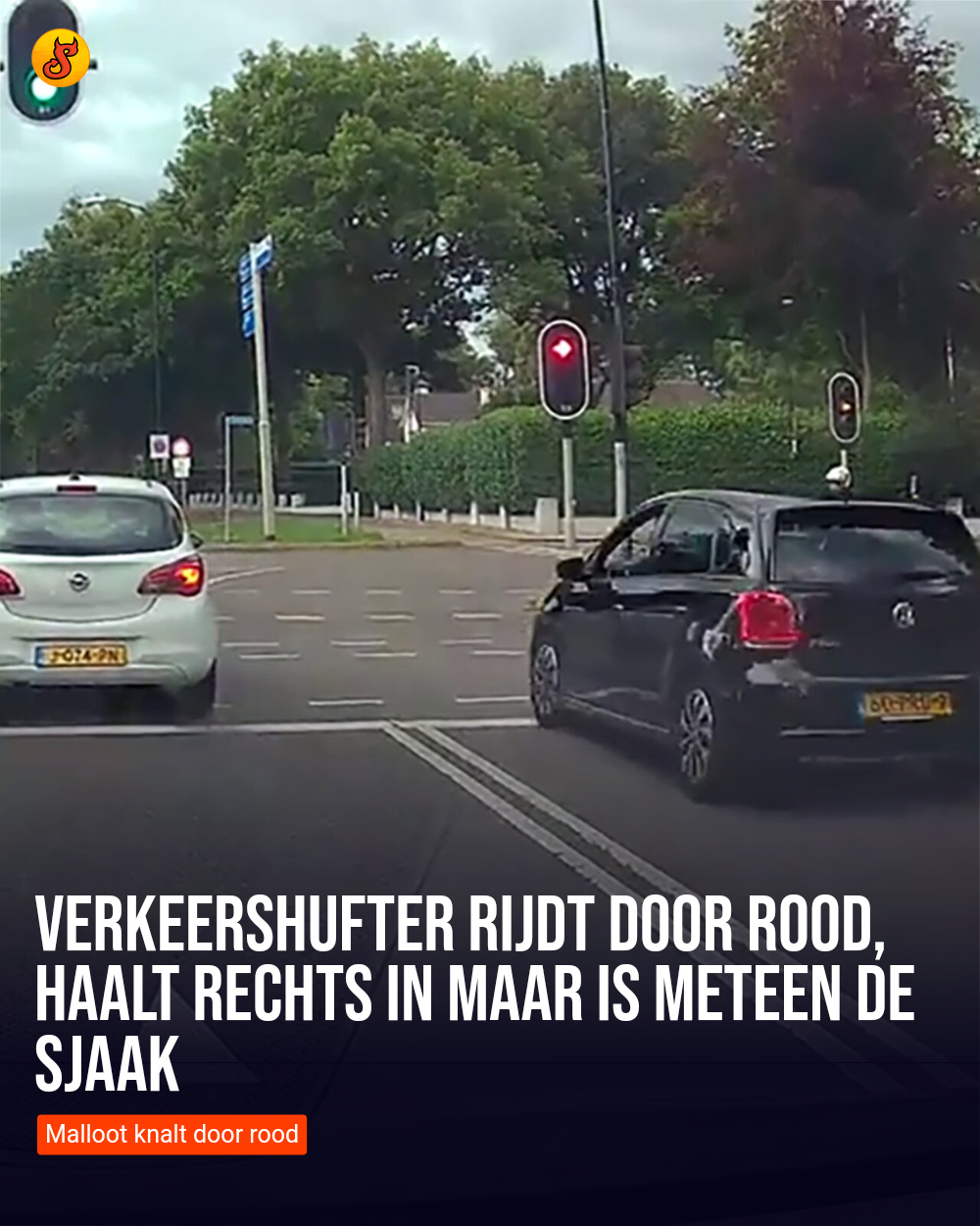 Verkeershufter rijdt door rood, haalt rechts in maar is meteen de sjaak