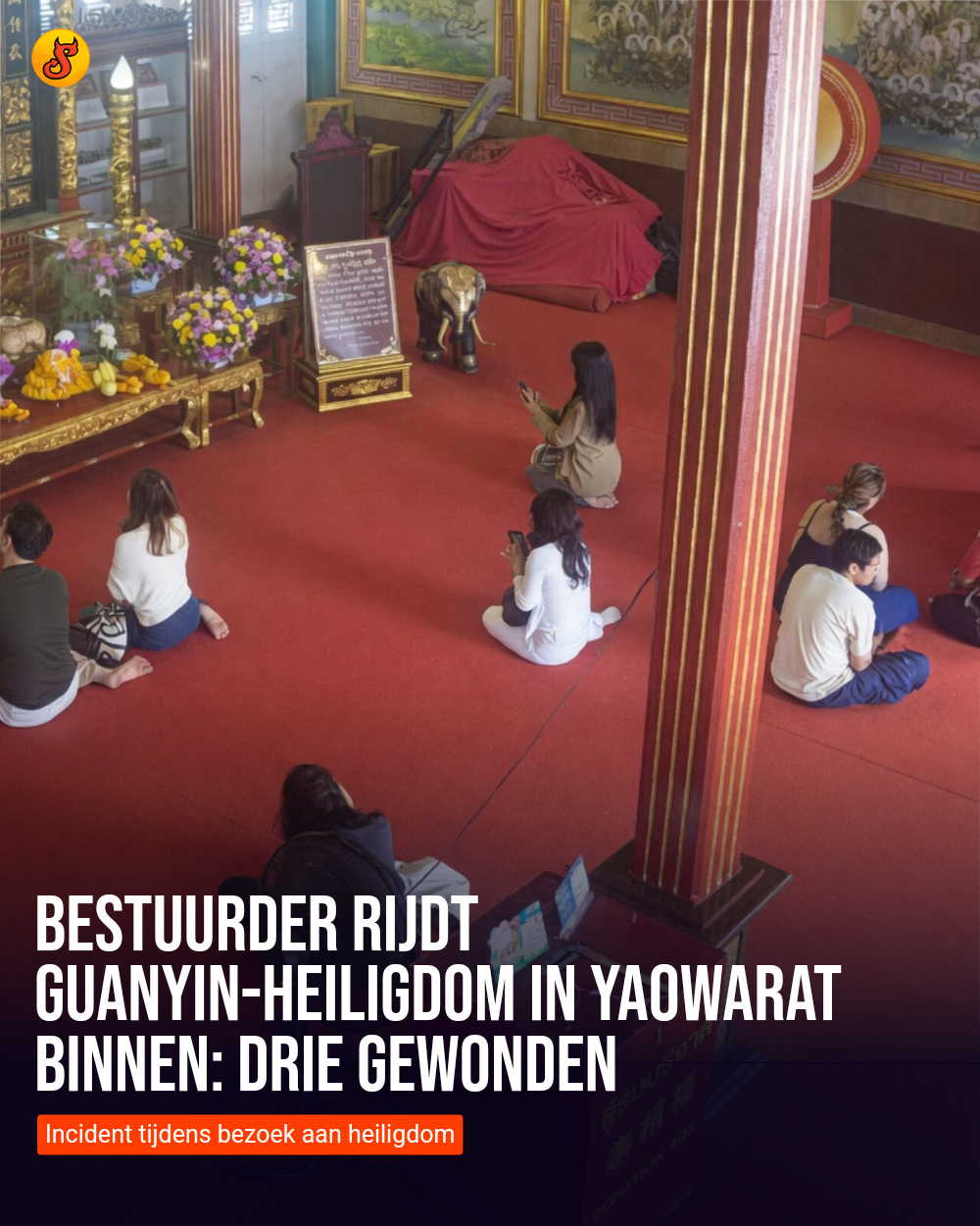 Bestuurder rijdt Guanyin-heiligdom in Yaowarat binnen: drie gewonden