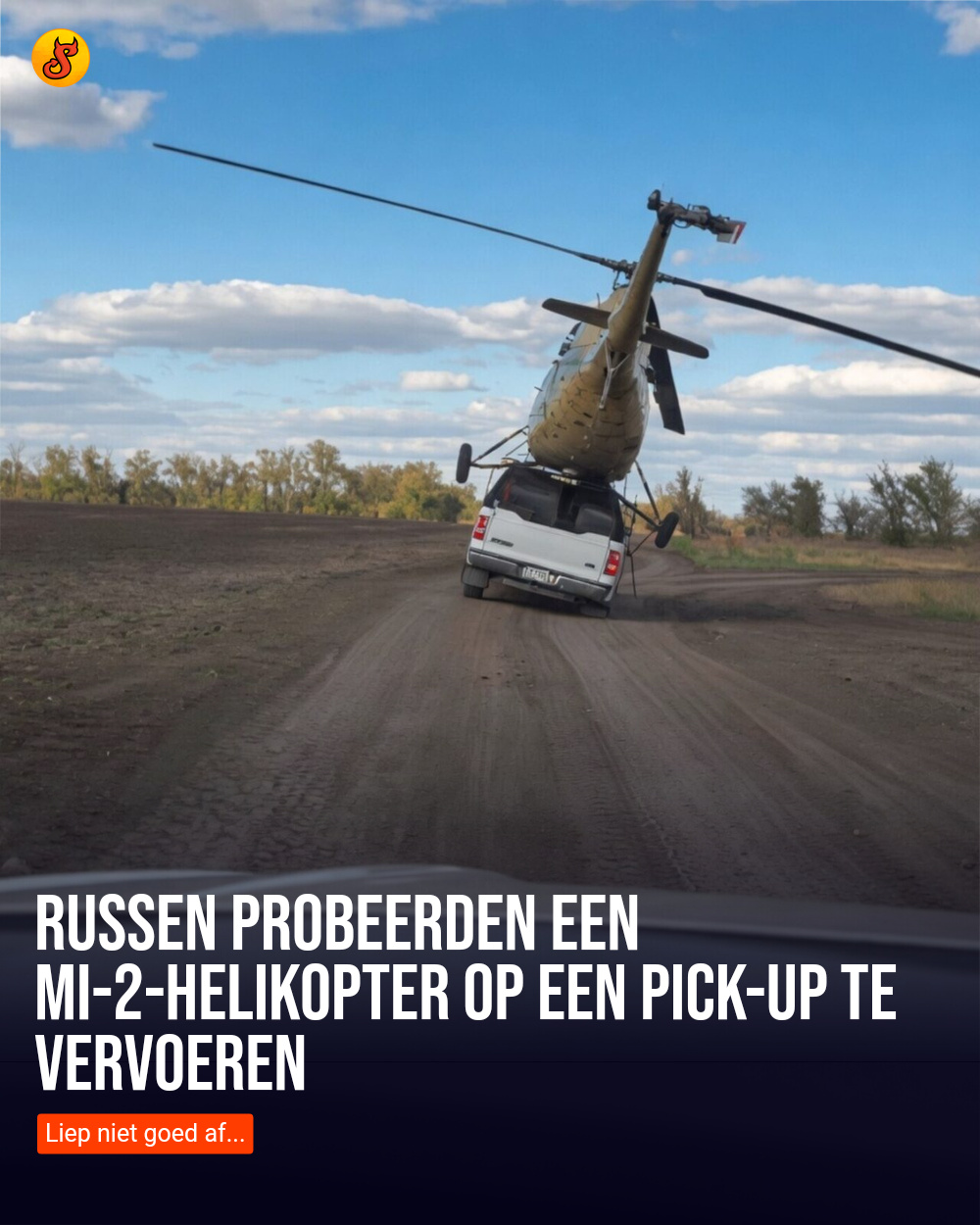 Russen probeerden een Mi-2-helikopter op een pick-up te vervoeren