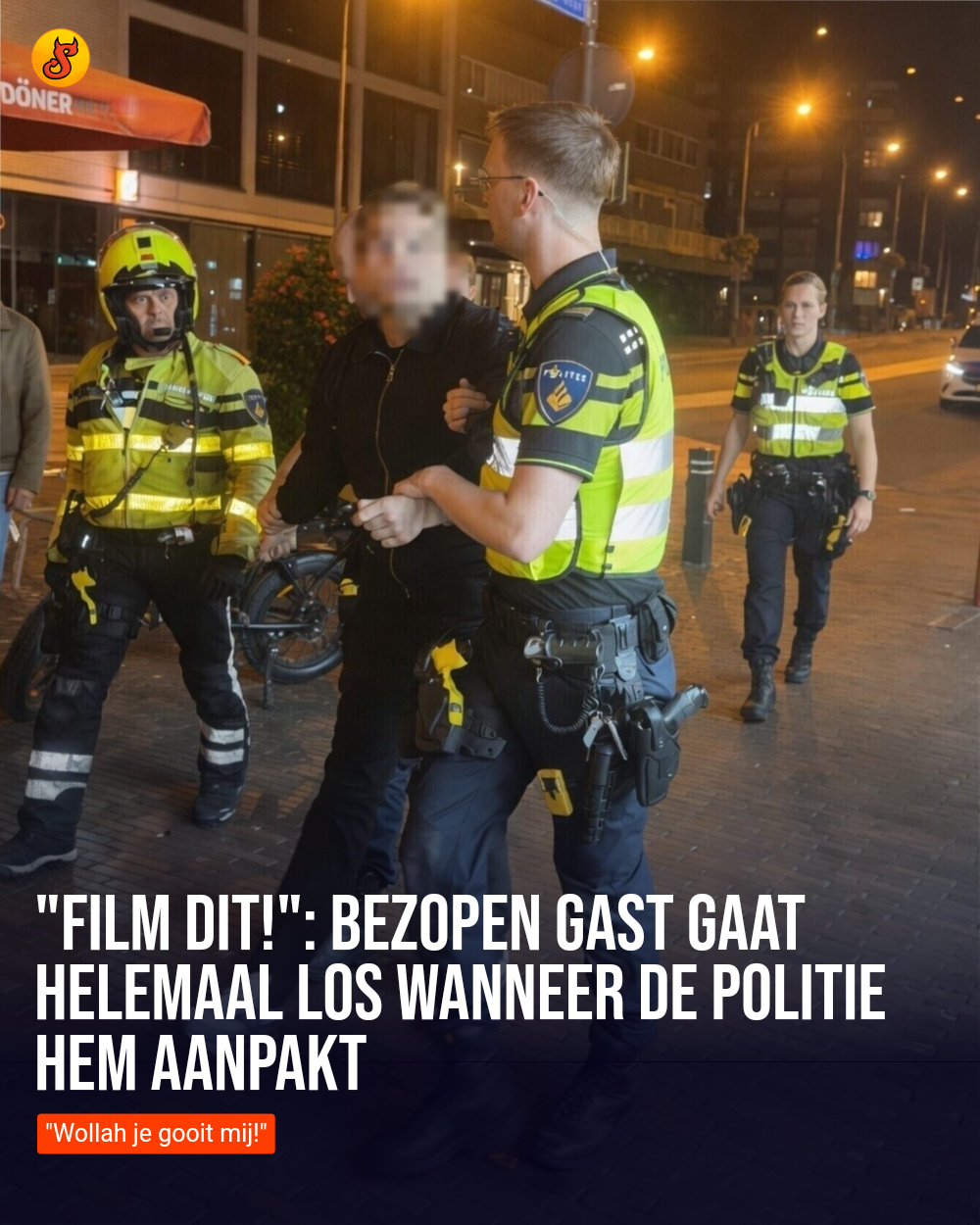 "Film dit!": Bezopen gast gaat helemaal los wanneer de politie hem aanpakt