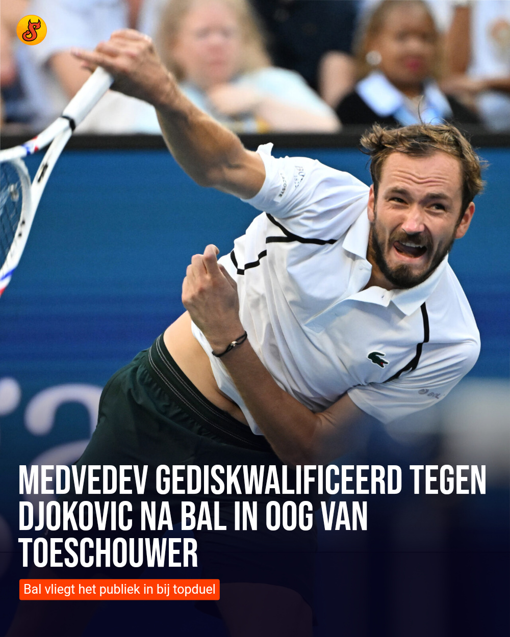 Medvedev gediskwalificeerd tegen Djokovic na bal in oog van toeschouwer