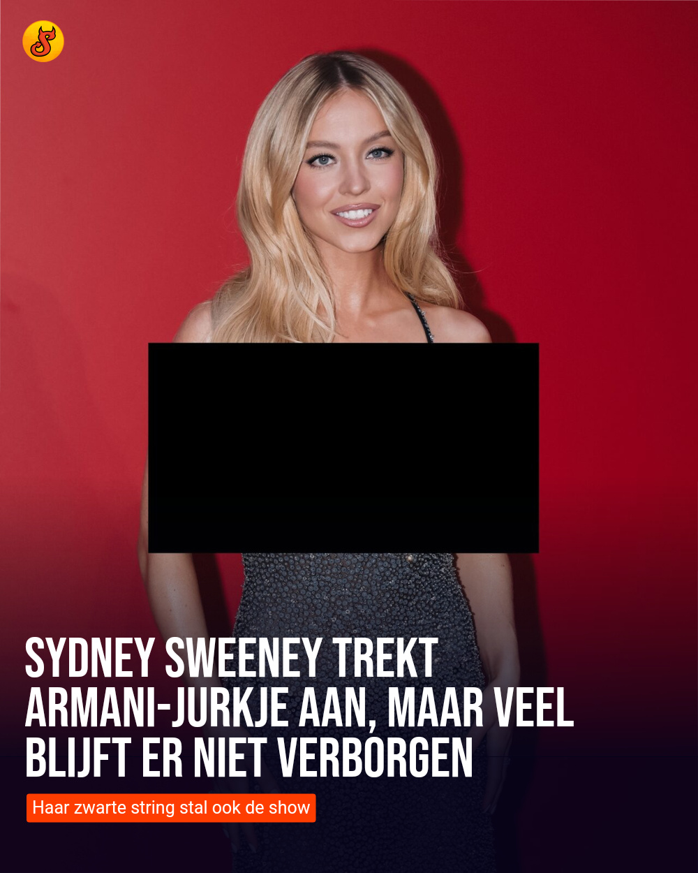 Sydney Sweeney trekt Armani-jurkje aan, maar veel blijft er niet verborgen