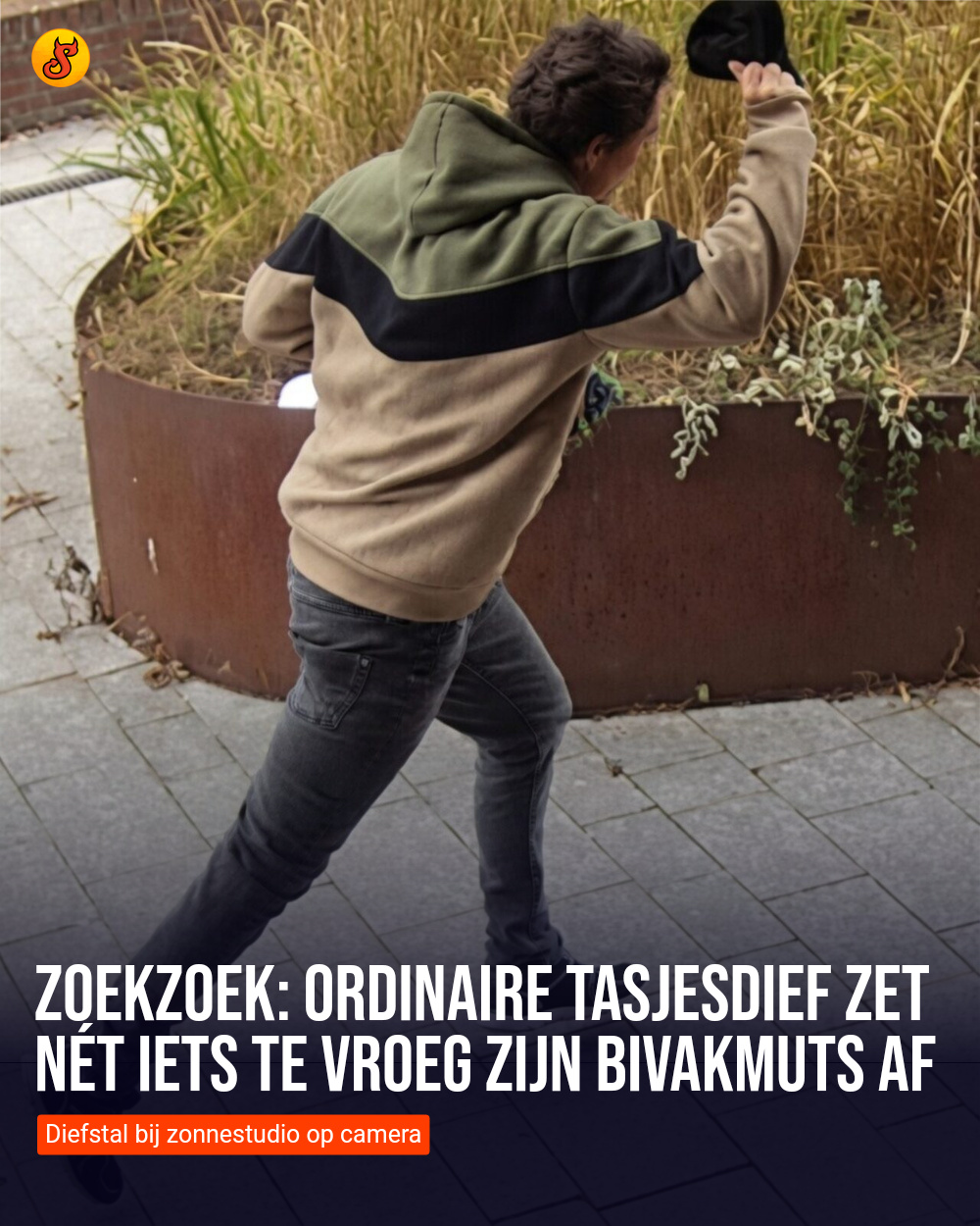 Zoekzoek: Ordinaire tasjesdief zet nét iets te vroeg zijn bivakmuts af