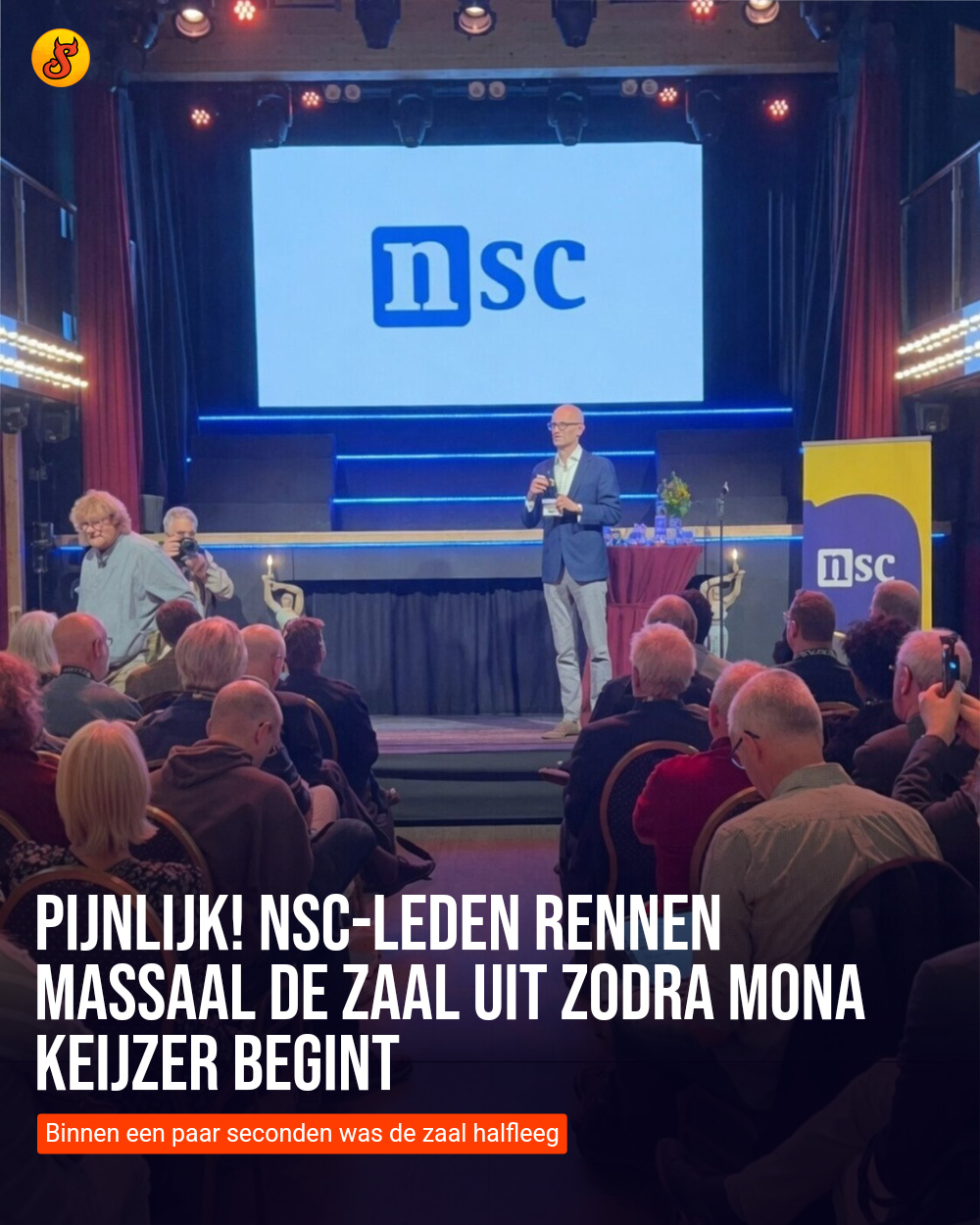 Pijnlijk! NSC-leden rennen massaal de zaal uit zodra Mona Keijzer begint