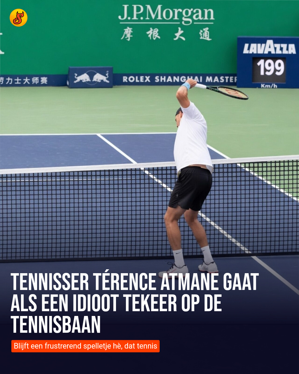Tennisser Térence Atmane gaat als een idioot tekeer op de tennisbaan
