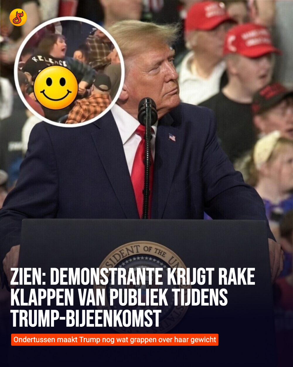 ZIEN: Demonstrante krijgt rake klappen van publiek tijdens Trump-bijeenkomst