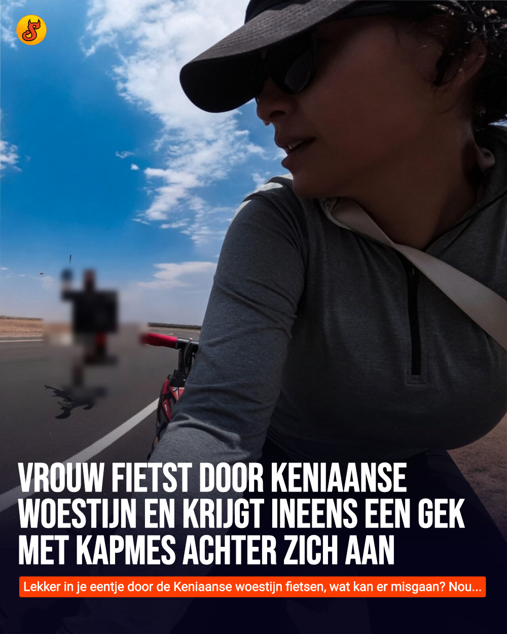 Vrouw fietst door Keniaanse woestijn en krijgt ineens een gek met kapmes achter zich aan