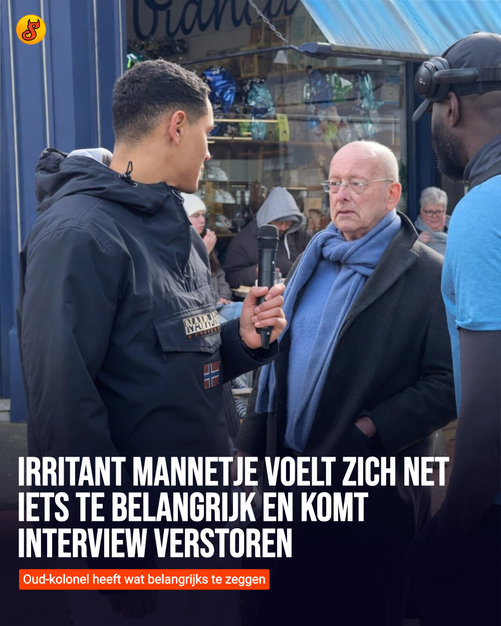 Irritant mannetje voelt zich net iets te belangrijk en komt interview verstoren