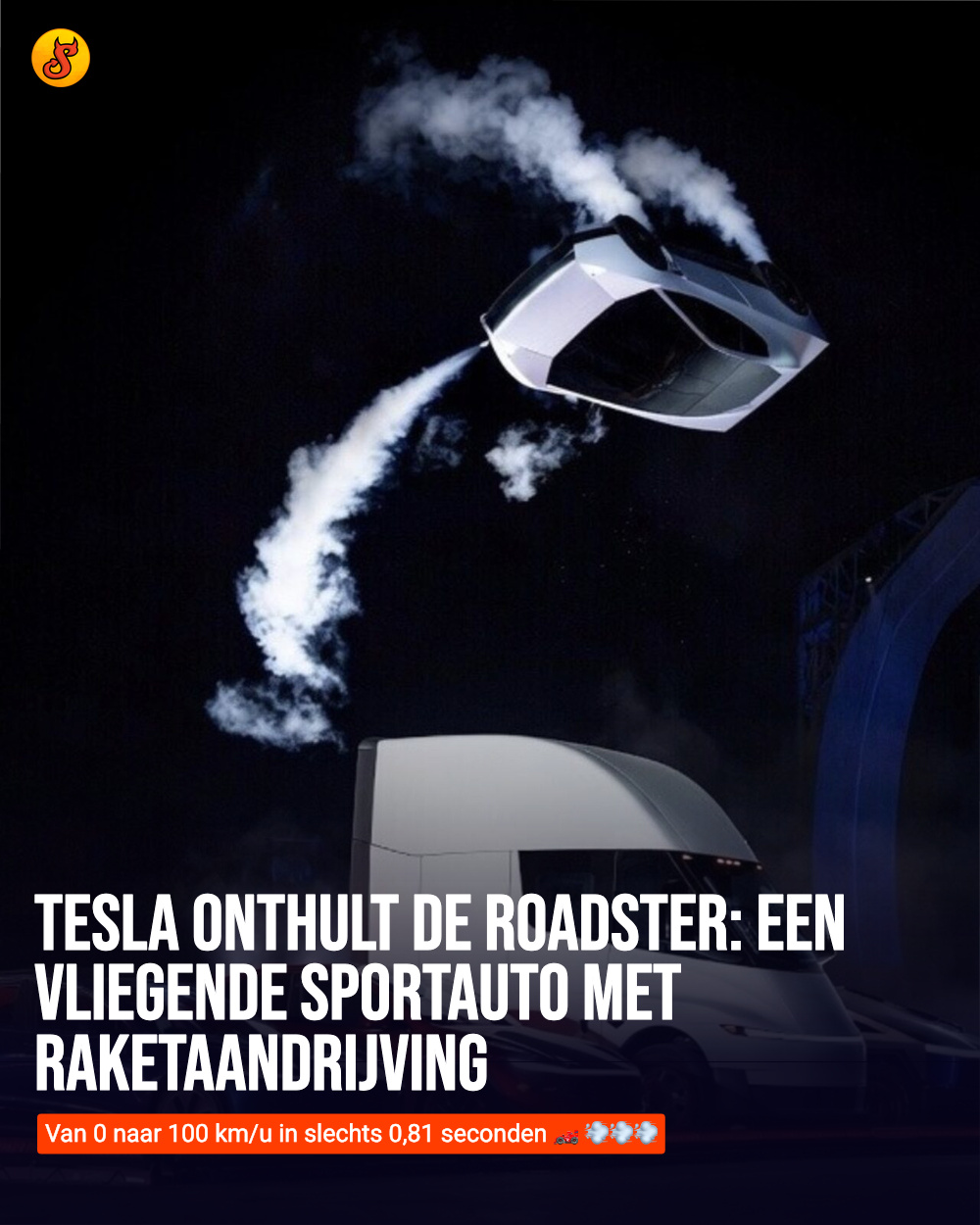 Tesla onthult de Roadster: Een vliegende sportauto met raketaandrijving