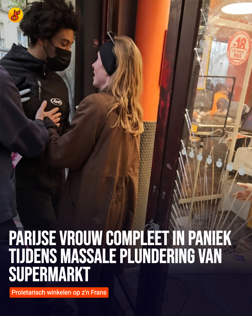 Parijse vrouw compleet in paniek tijdens massale plundering van supermarkt