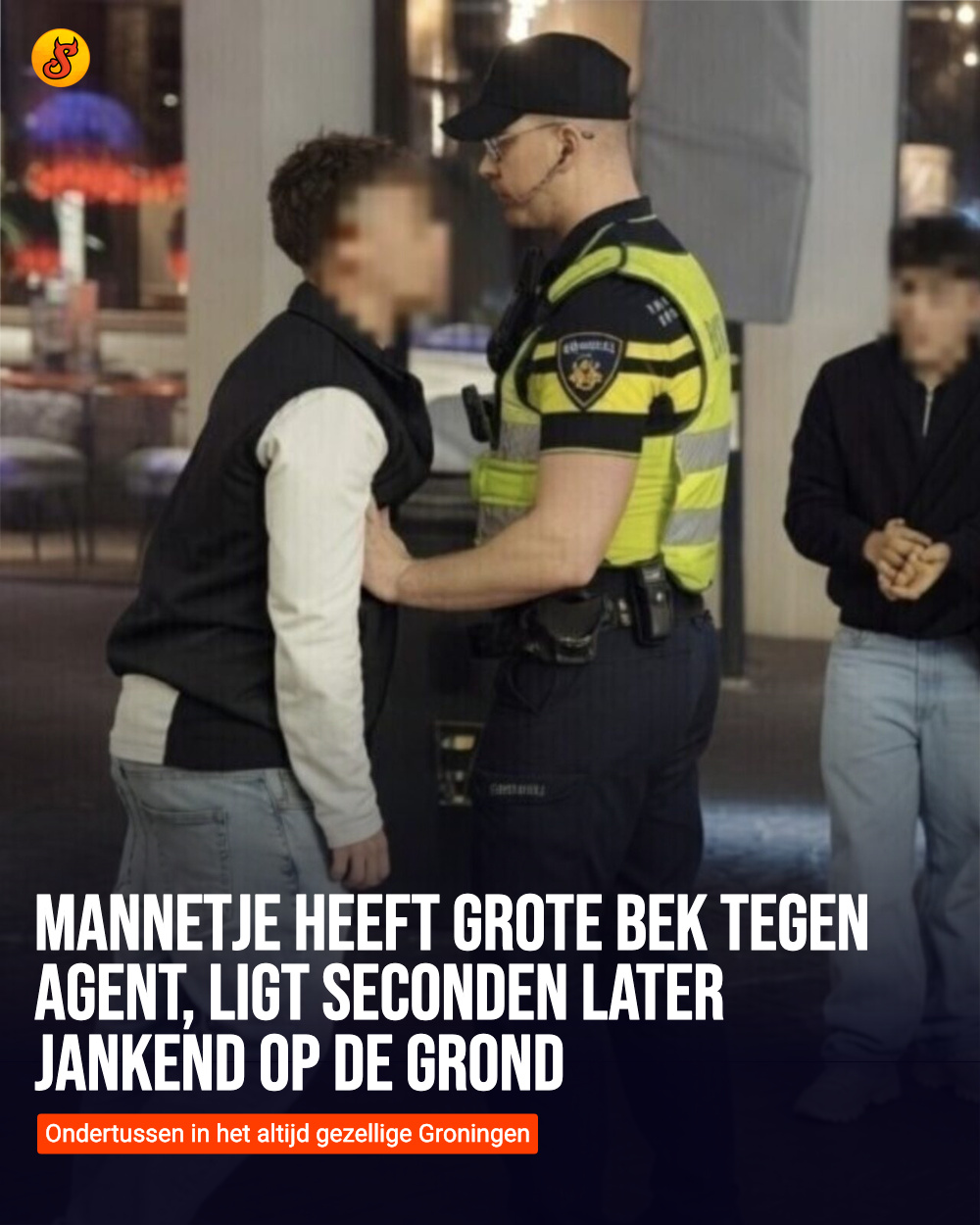 Mannetje heeft grote bek tegen agent, ligt seconden later jankend op de grond