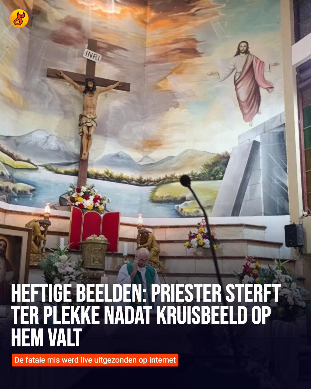 Heftige beelden: Priester sterft ter plekke nadat kruisbeeld op hem valt
