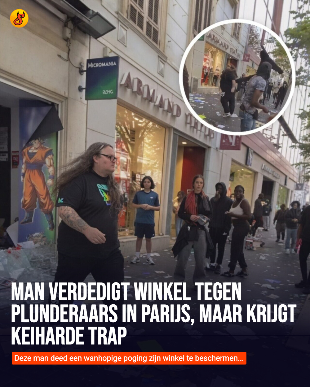 Man verdedigt winkel tegen plunderaars in Parijs, maar krijgt keiharde trap