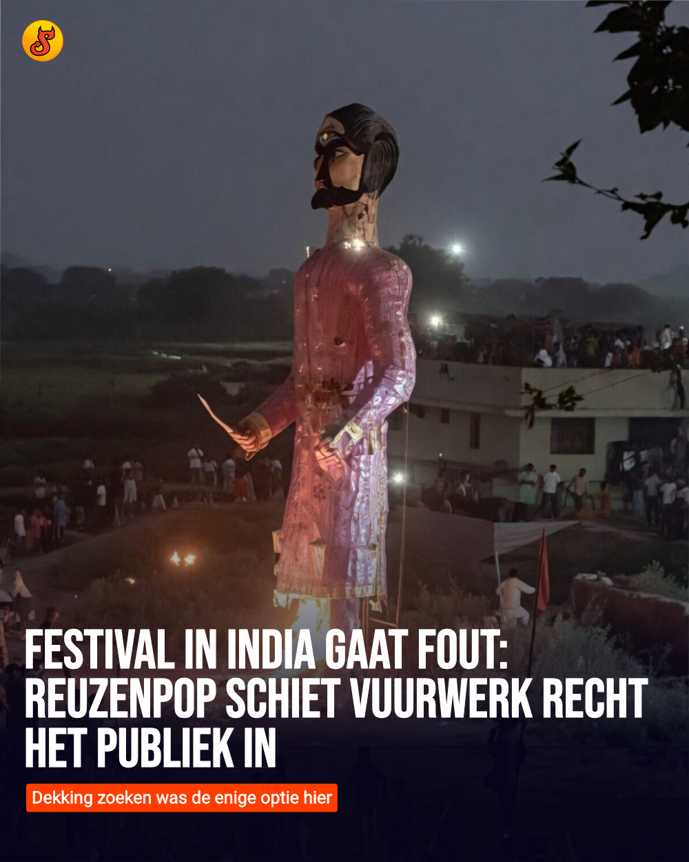 Festival in India gaat fout: reuzenpop schiet vuurwerk recht het publiek in