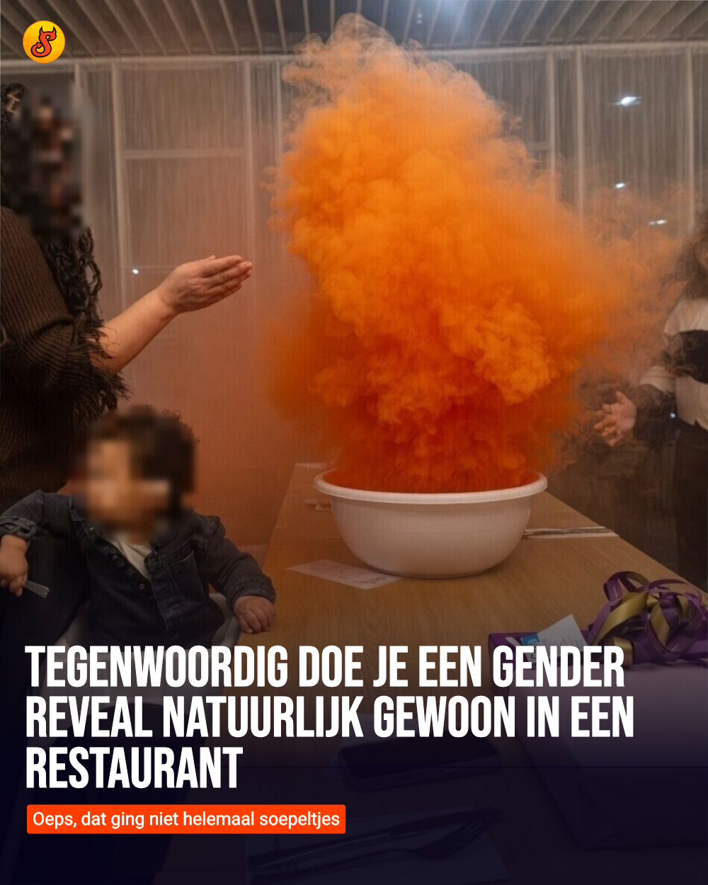 Tegenwoordig doe je een gender reveal natuurlijk gewoon in een restaurant