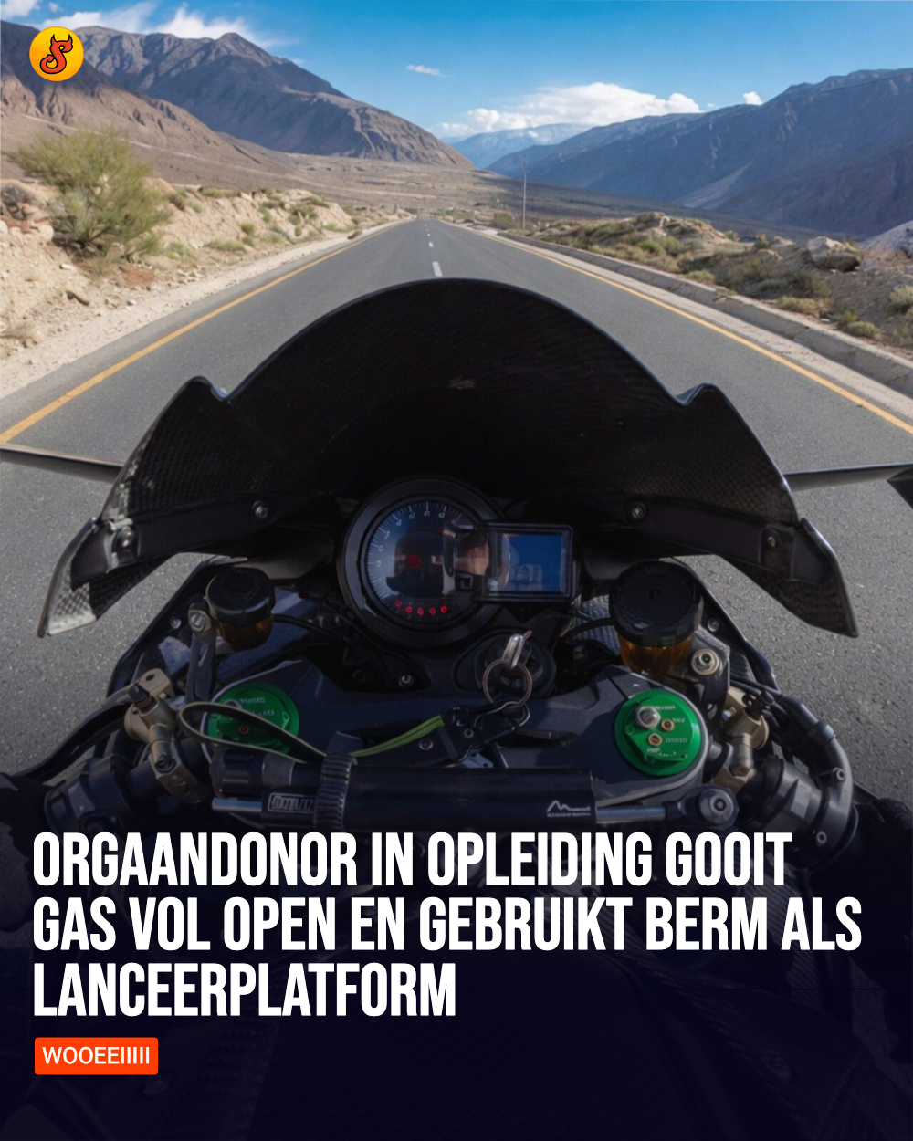 Orgaandonor in opleiding gooit gas vol open en gebruikt berm als lanceerplatform