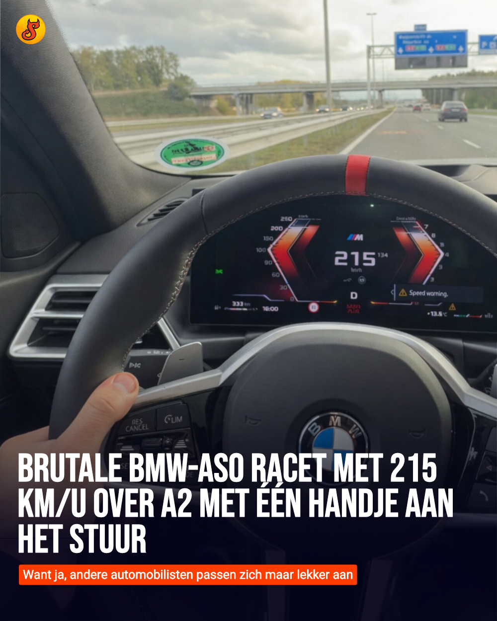 Brutale BMW-aso racet met 215 km/u over A2 met één handje aan het stuur