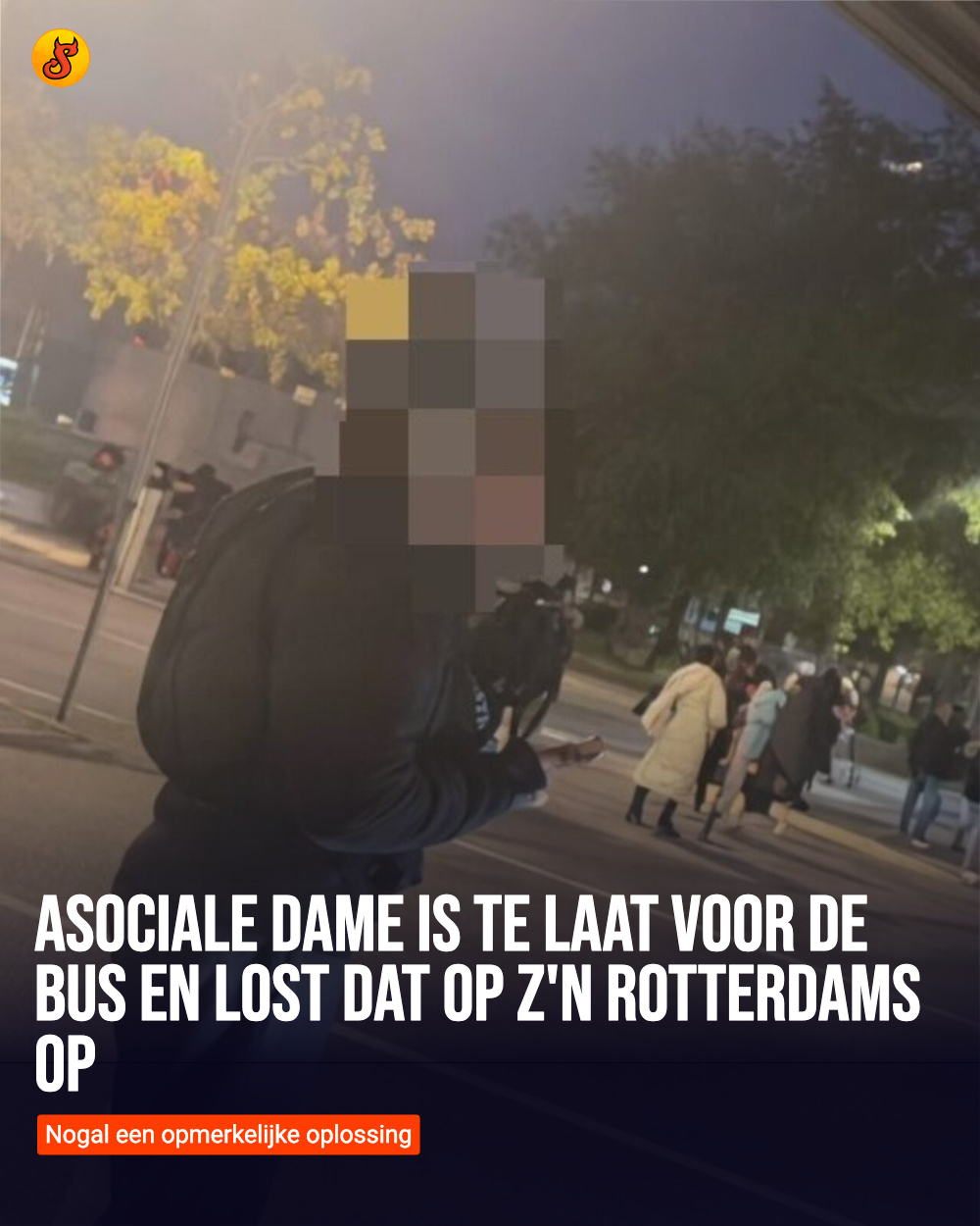 Asociale dame is te laat voor de bus en lost dat op z'n Rotterdams op