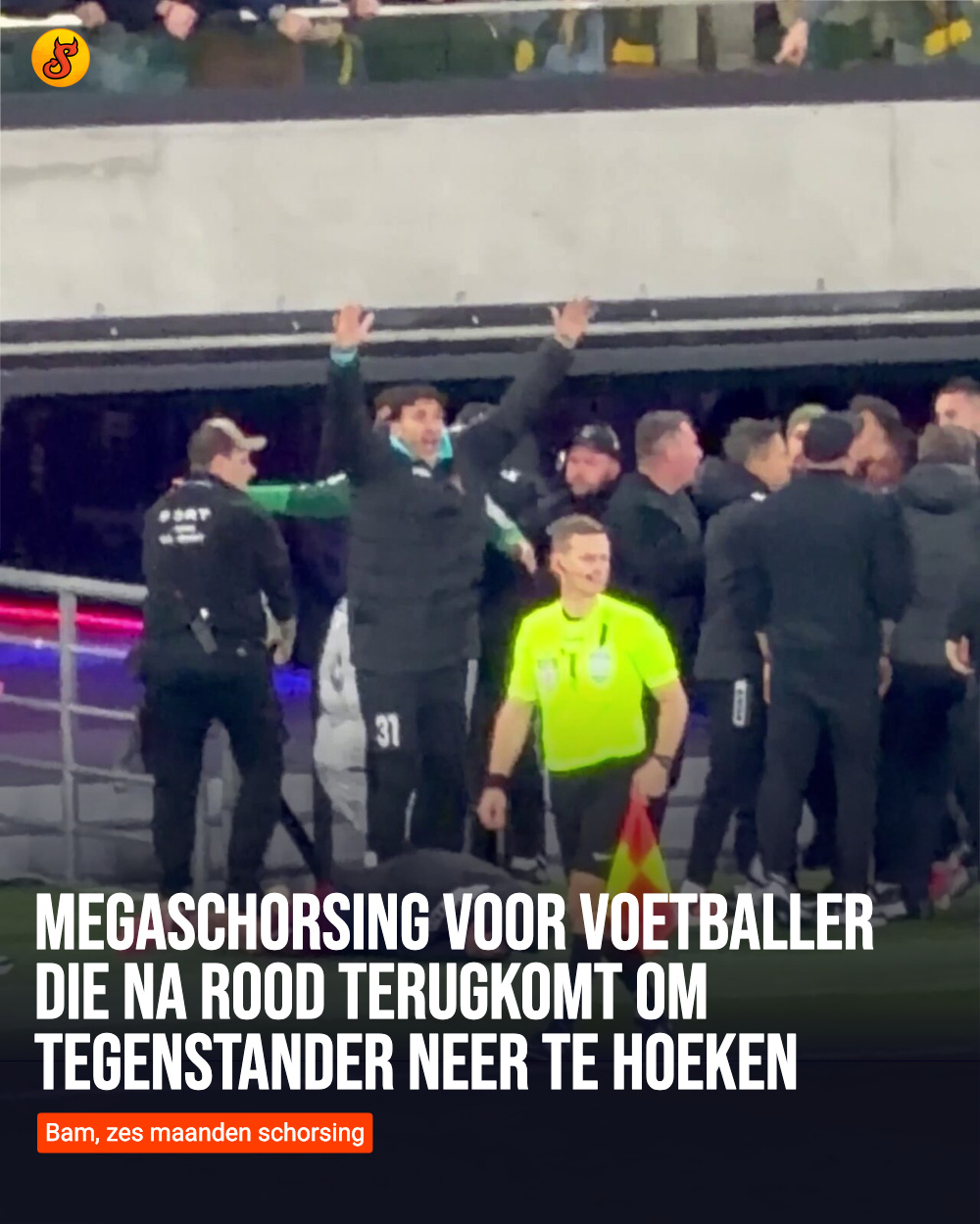 Megaschorsing voor voetballer die na rood terugkomt om tegenstander neer te hoeken