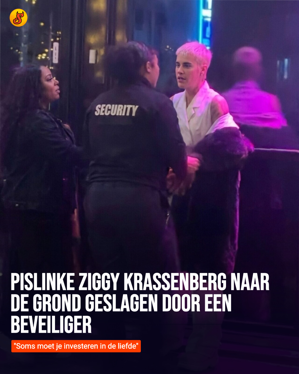 Pislinke Ziggy Krassenberg naar de grond geslagen door een beveiliger