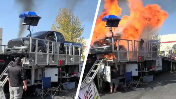 Pickup-truck is afgeschreven nadat motor ontploft op een Dyno-testbank