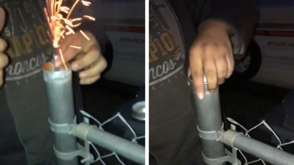 Pyro-stunter stopt metalen paal vol met vuurwerk