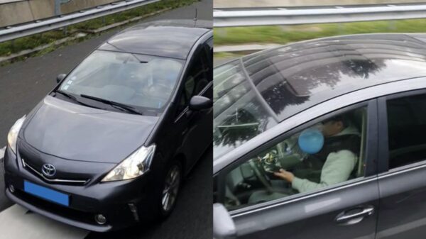 Multitaskende taxichauffeur zit rijdend aan de lachgasballonnen op de A10