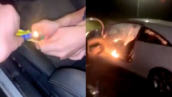 DOH: vuurpijl vliegt linea recta terug de auto in