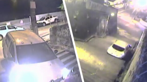 Vrouwelijke bestuurder parkeert op een trap, vergeet handrem en schrijft auto af