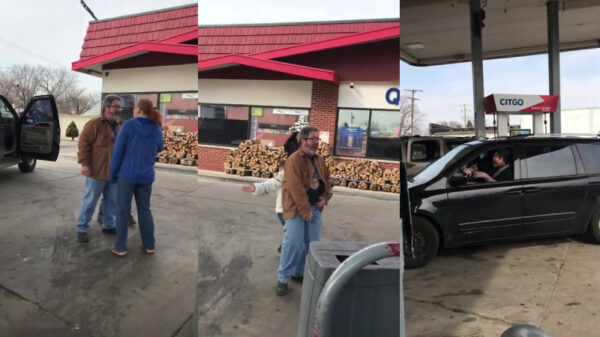 Boze Amerikanen gaan heerlijk los tijdens ruzie bij tankstation in Detroit