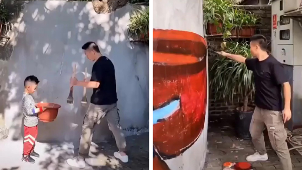 Tekenbaas maakt even supervette muurschildering van zijn koter