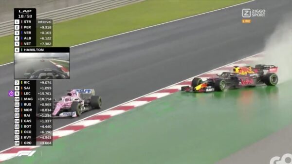 Video: Verstappen maakt een 720 rondje tijdens ultieme inhaalpoging op Perez